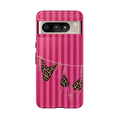 Leopard Bikini Striped Phone Case – Trendy Summer Beach Aesthetic