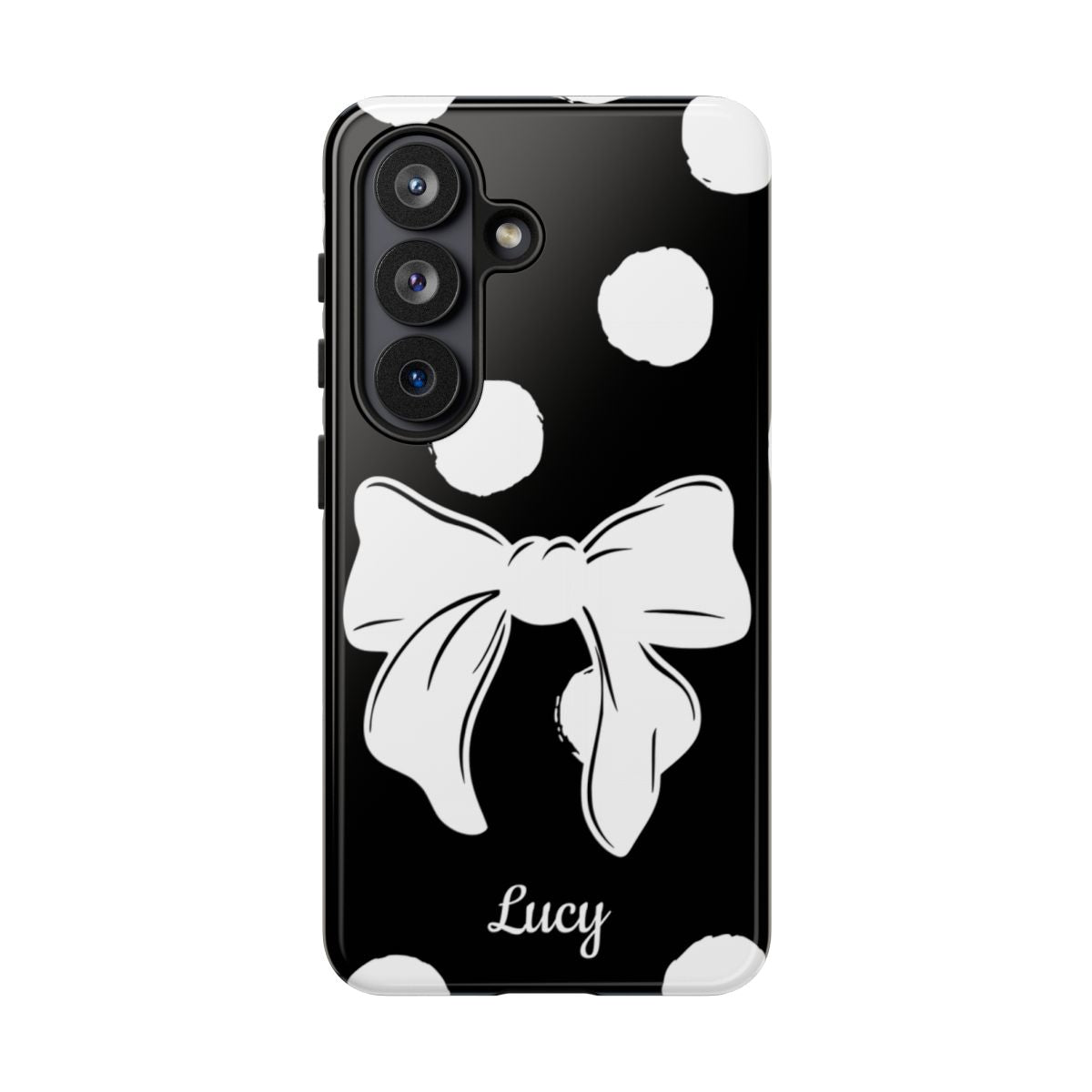 Personalized Black Polka Dot Bow Phone Case – Custom Name Coquette Retro Aesthetic