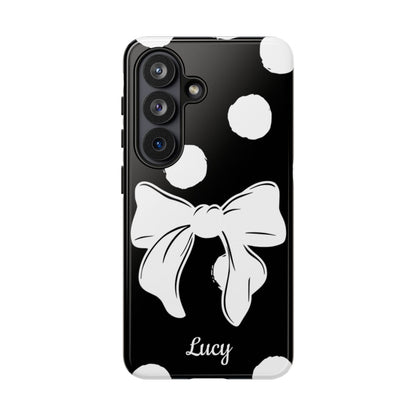 Personalized Black Polka Dot Bow Phone Case – Custom Name Coquette Retro Aesthetic