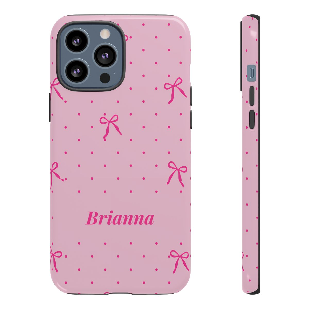 Personalized Pink Bow Phone Case – Custom Name Polka Dot Coquette Aesthetic