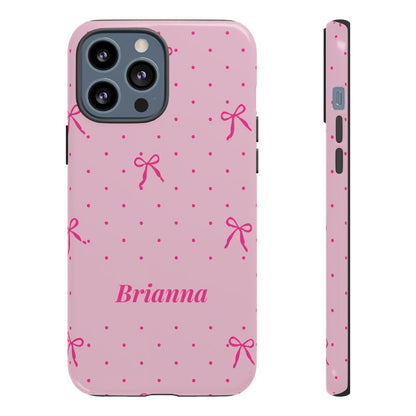 Personalized Pink Bow Phone Case – Custom Name Polka Dot Coquette Aesthetic