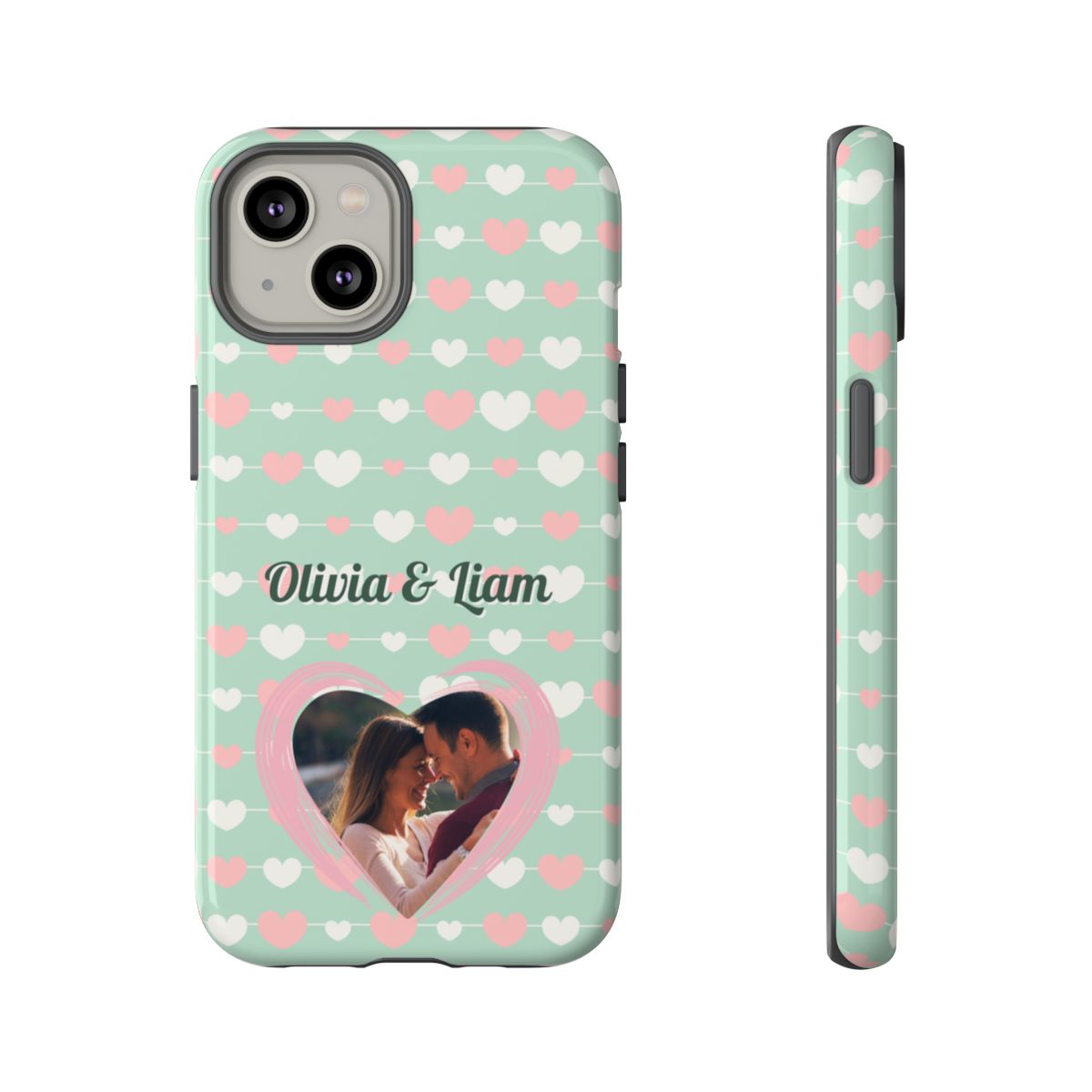 Personalized Mint Green Heart Phone Case - Custom Name and Photo