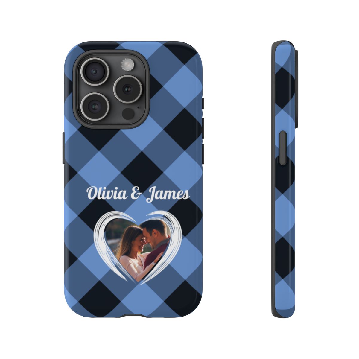 Personalized Blue Plaid Phone Case - Custom Photo & Name