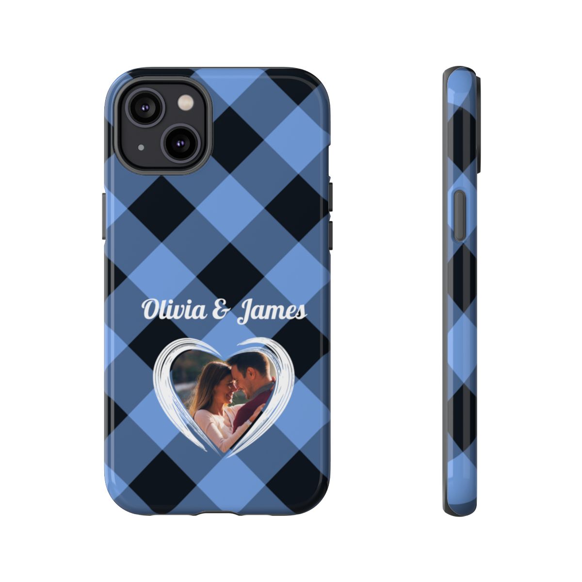 Personalized Blue Plaid Phone Case - Custom Photo & Name