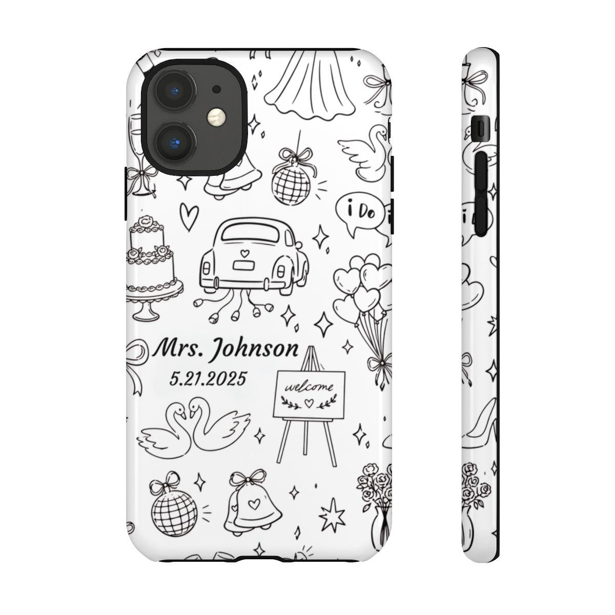 Black Wedding Phone Case – Personalized Name & Date Gift