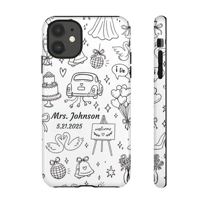 Black Wedding Phone Case – Personalized Name & Date Gift