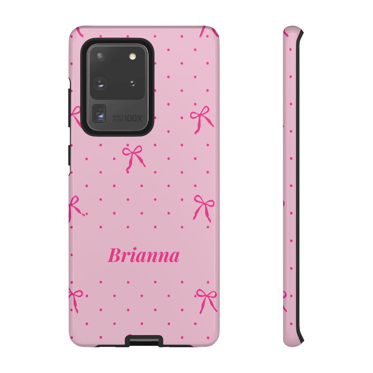 Personalized Pink Bow Phone Case – Custom Name Polka Dot Coquette Aesthetic