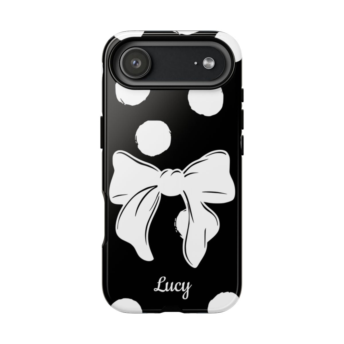 Personalized Black Polka Dot Bow Phone Case – Custom Name Coquette Retro Aesthetic