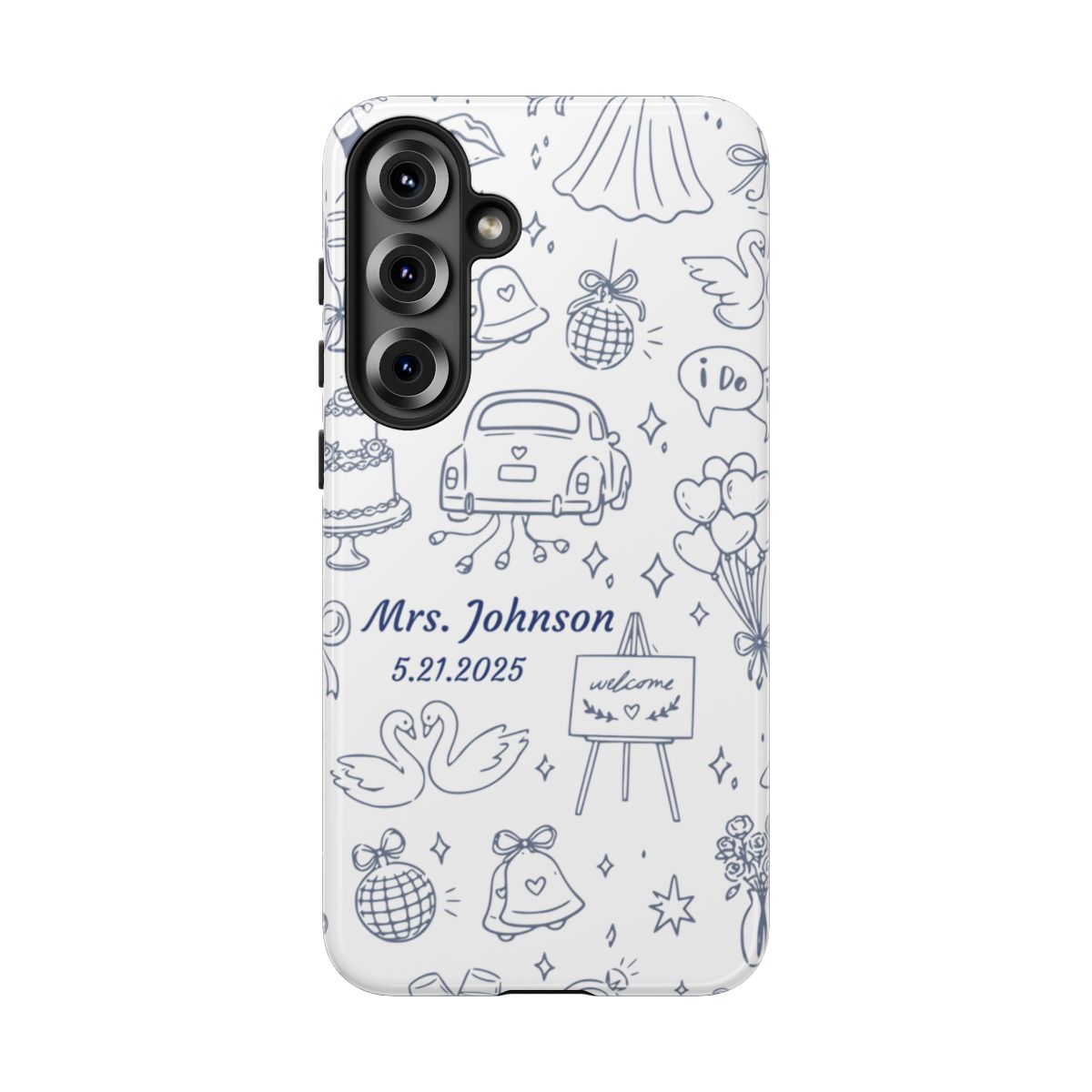 Navy Blue Personalized Wedding Phone Case – Custom Name & Date Bridal Gift