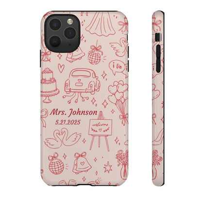 Pink Personalized Wedding Phone Case – Custom Name & Date Bridal Gift