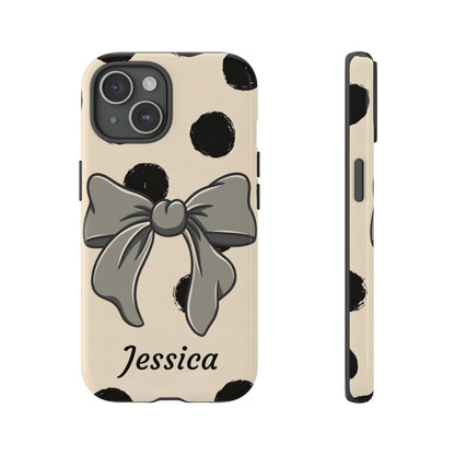 Personalized Polka Dot Bow Phone Case – Custom Name Coquette Retro Aesthetic