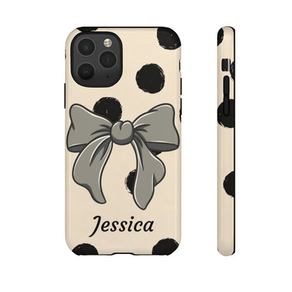 Personalized Polka Dot Bow Phone Case – Custom Name Coquette Retro Aesthetic