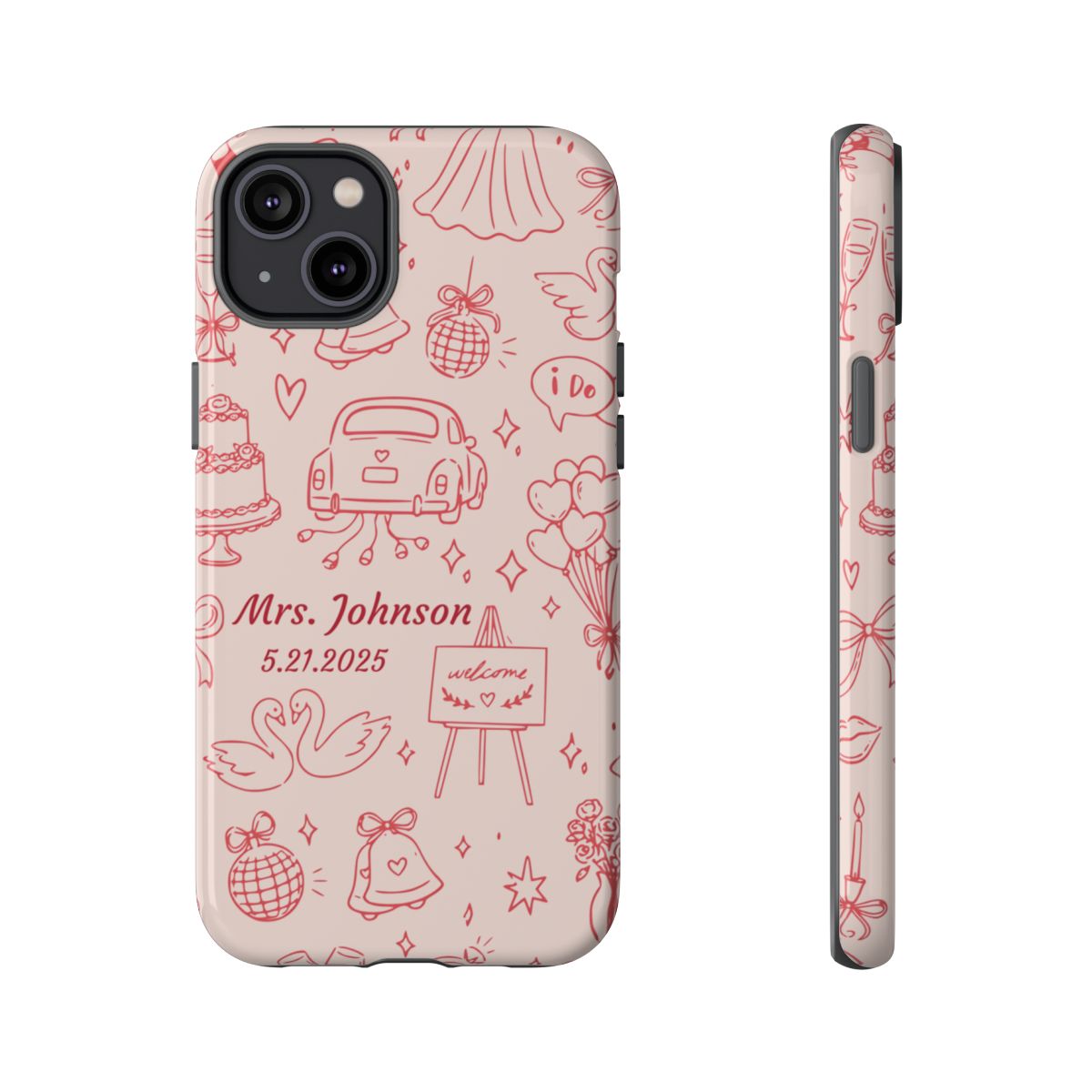 Pink Personalized Wedding Phone Case – Custom Name & Date Bridal Gift