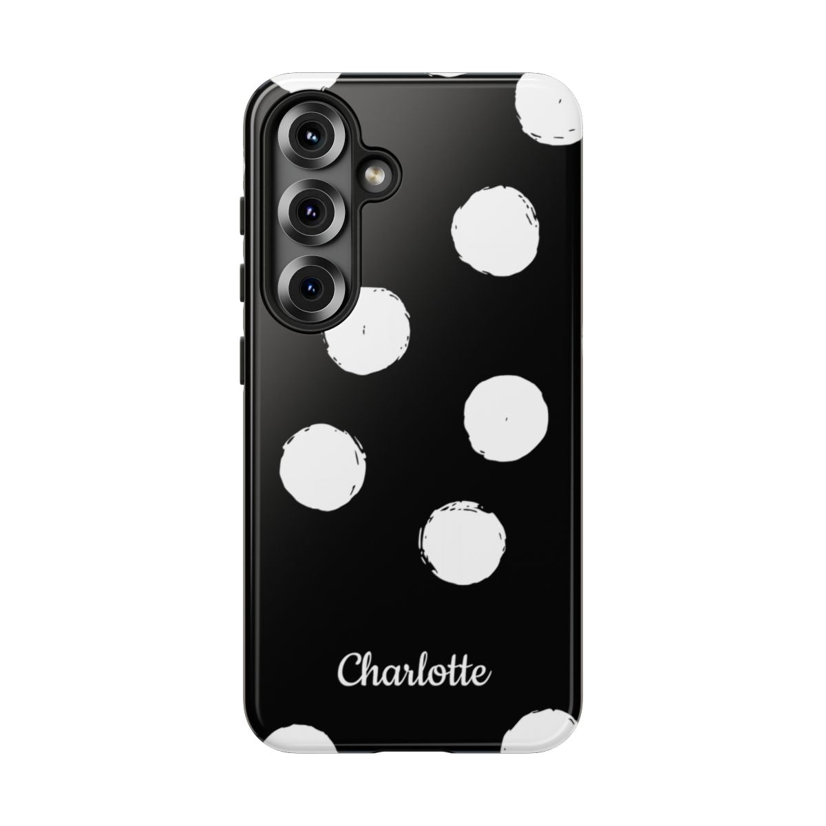 Personalized Black Polka Dot Phone Case – Custom Name Bold Monochrome Aesthetic