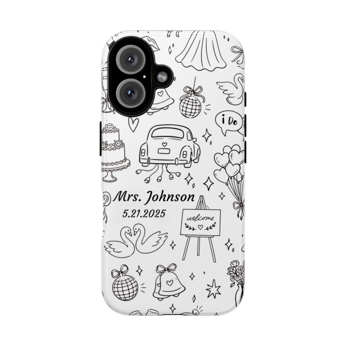 Black Wedding Phone Case – Personalized Name & Date Gift