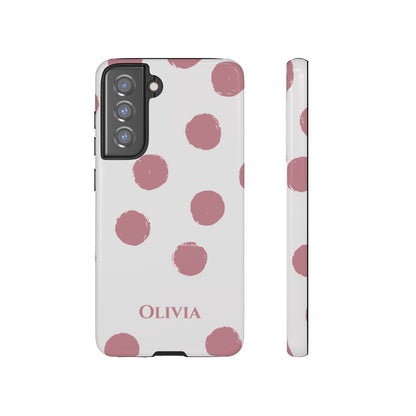 Personalized Pink Polka Dot Phone Case – Custom Name White Blush Aesthetic