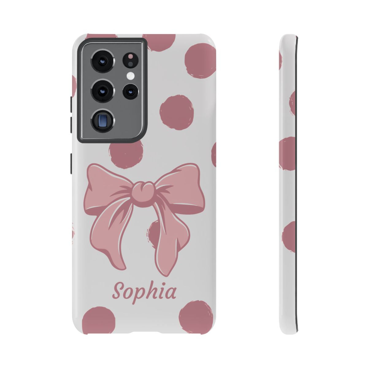 Personalized Pink Polka Dot Bow Phone Case – Custom Name Coquette Aesthetic