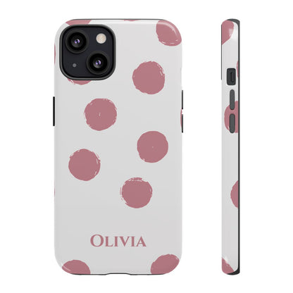 Personalized Pink Polka Dot Phone Case – Custom Name White Blush Aesthetic