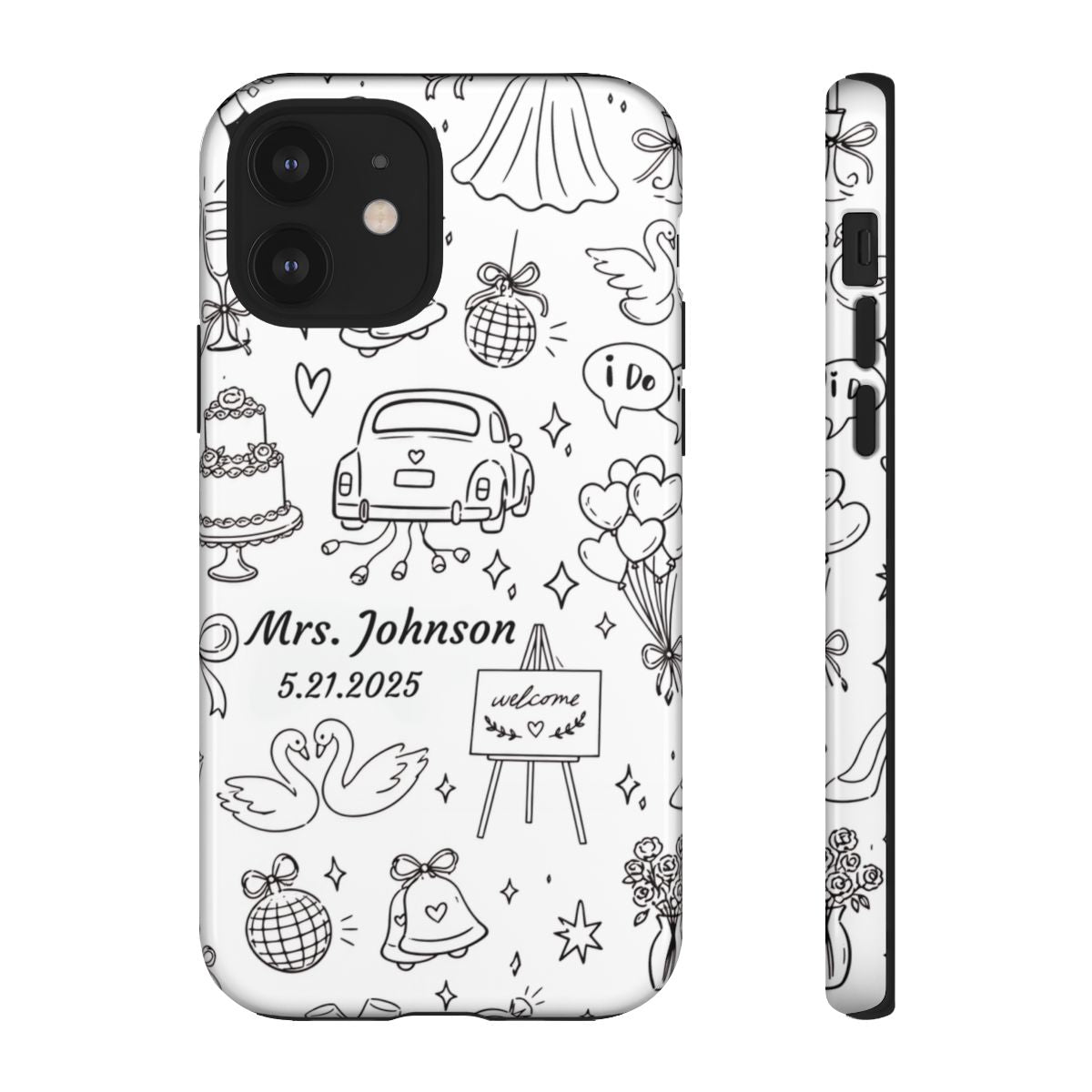 Black Wedding Phone Case – Personalized Name & Date Gift