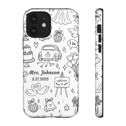 Black Wedding Phone Case – Personalized Name & Date Gift