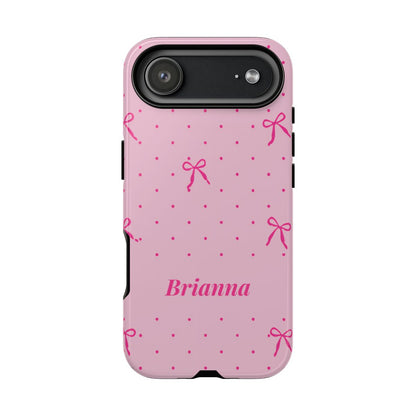 Personalized Pink Bow Phone Case – Custom Name Polka Dot Coquette Aesthetic