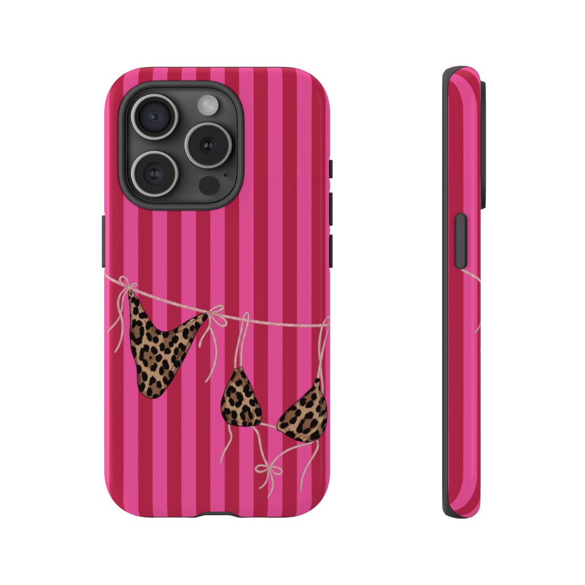 Leopard Bikini Striped Phone Case – Trendy Summer Beach Aesthetic