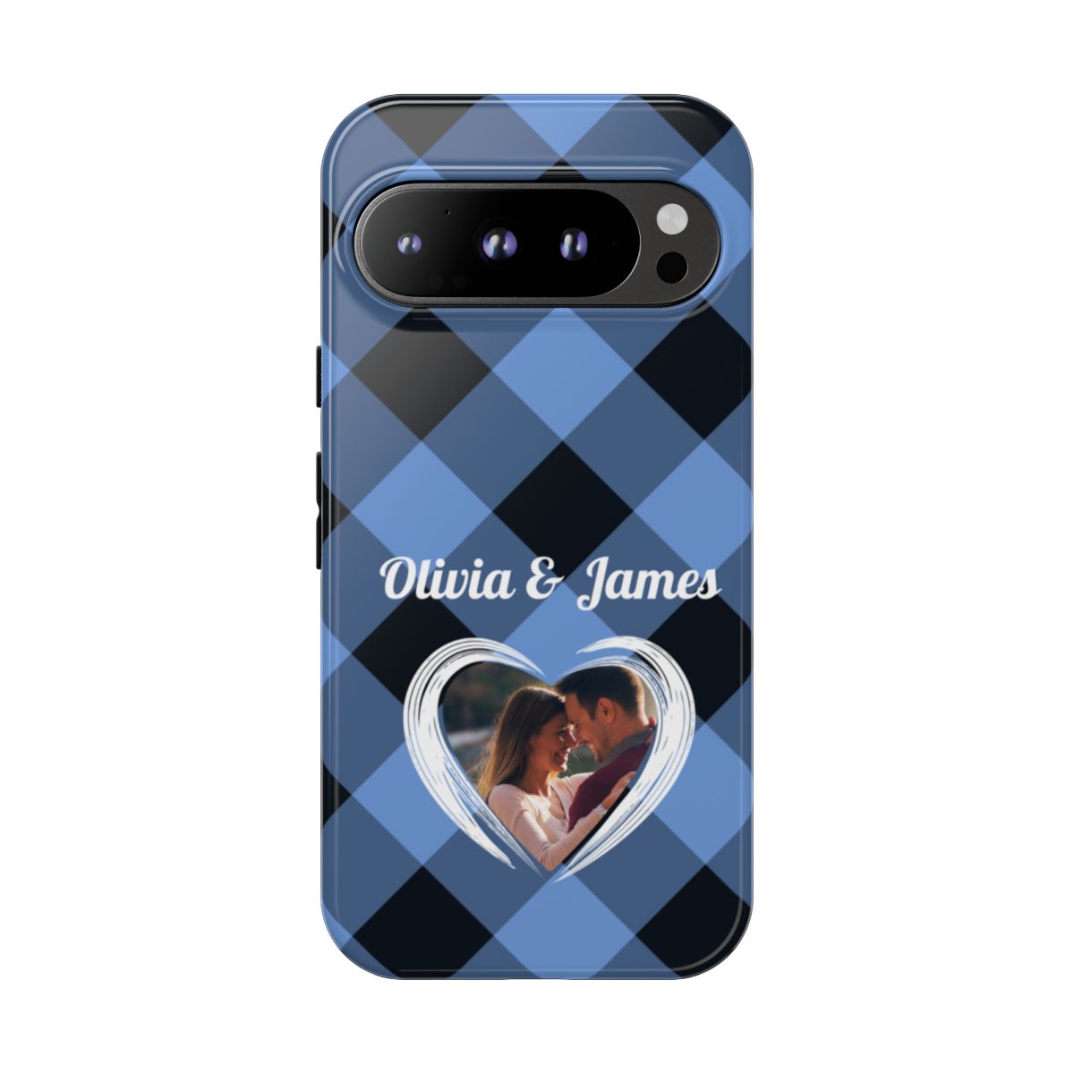 Personalized Blue Plaid Phone Case - Custom Photo & Name