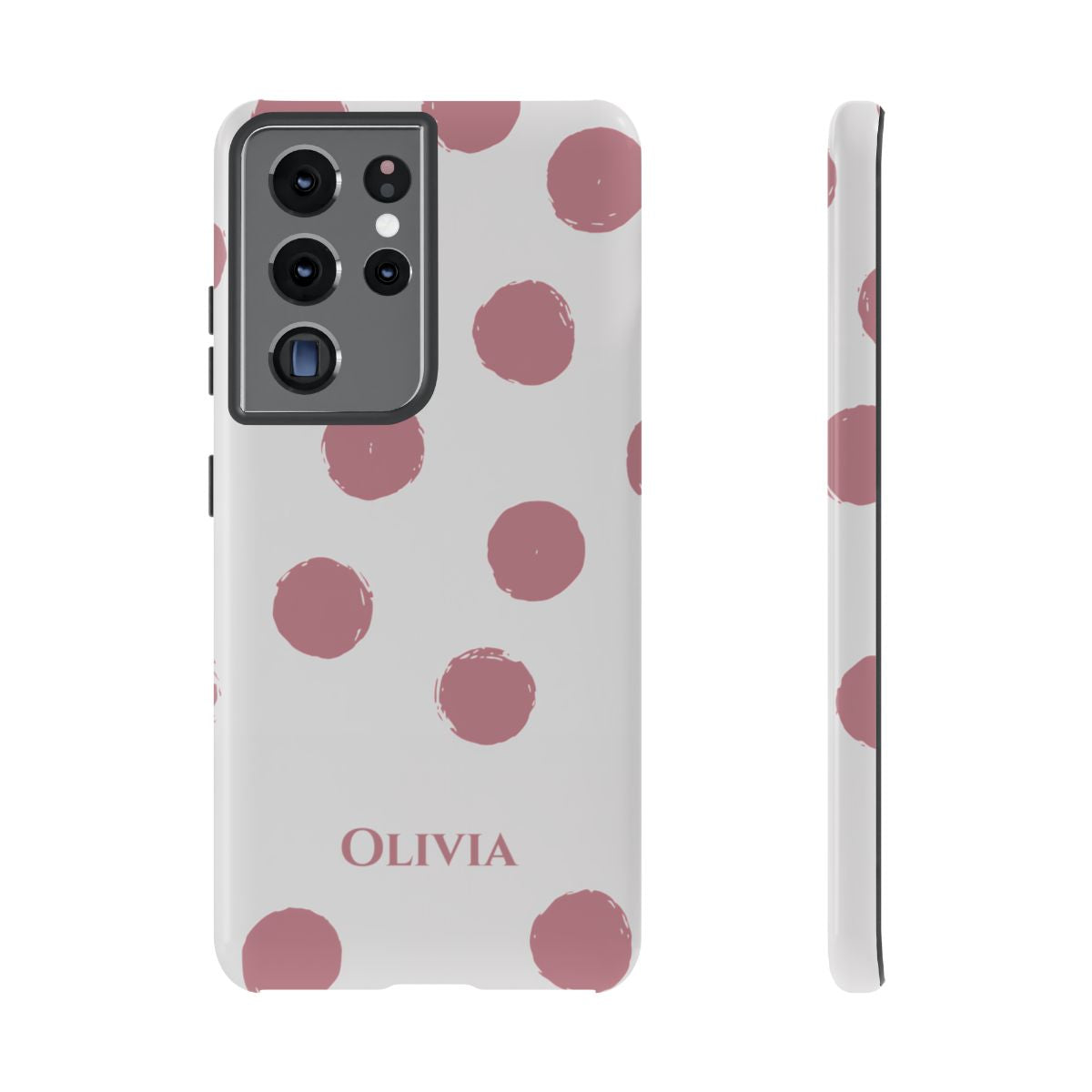 Personalized Pink Polka Dot Phone Case – Custom Name White Blush Aesthetic