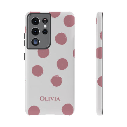 Personalized Pink Polka Dot Phone Case – Custom Name White Blush Aesthetic