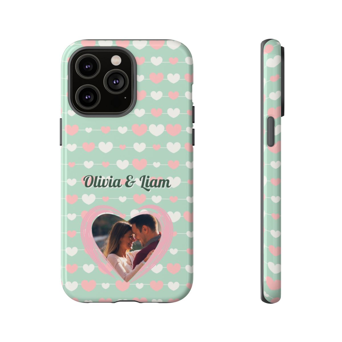 Personalized Mint Green Heart Phone Case - Custom Name and Photo