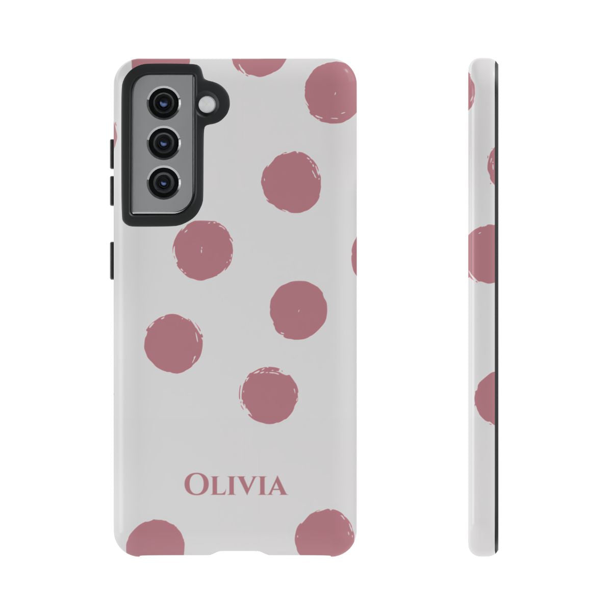 Personalized Pink Polka Dot Phone Case – Custom Name White Blush Aesthetic