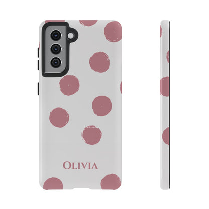 Personalized Pink Polka Dot Phone Case – Custom Name White Blush Aesthetic