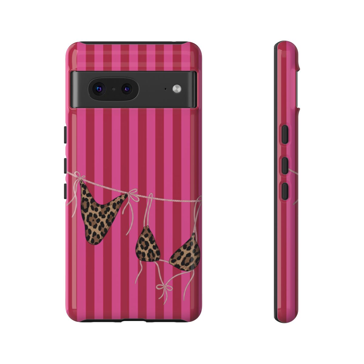 Leopard Bikini Striped Phone Case – Trendy Summer Beach Aesthetic