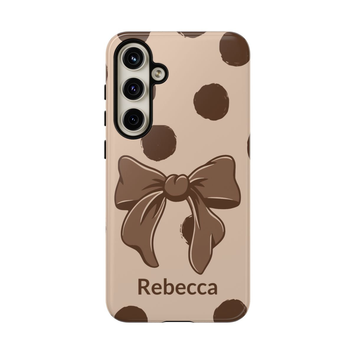 Personalized Brown Polka Dot Bow Phone Case – Custom Name Coquette Retro Aesthetic