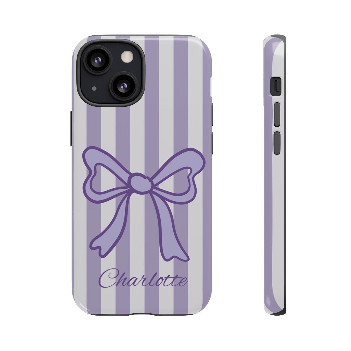 Personalized Lavender Bow Phone Case – Purple Striped Coquette Ribbon Aesthetic