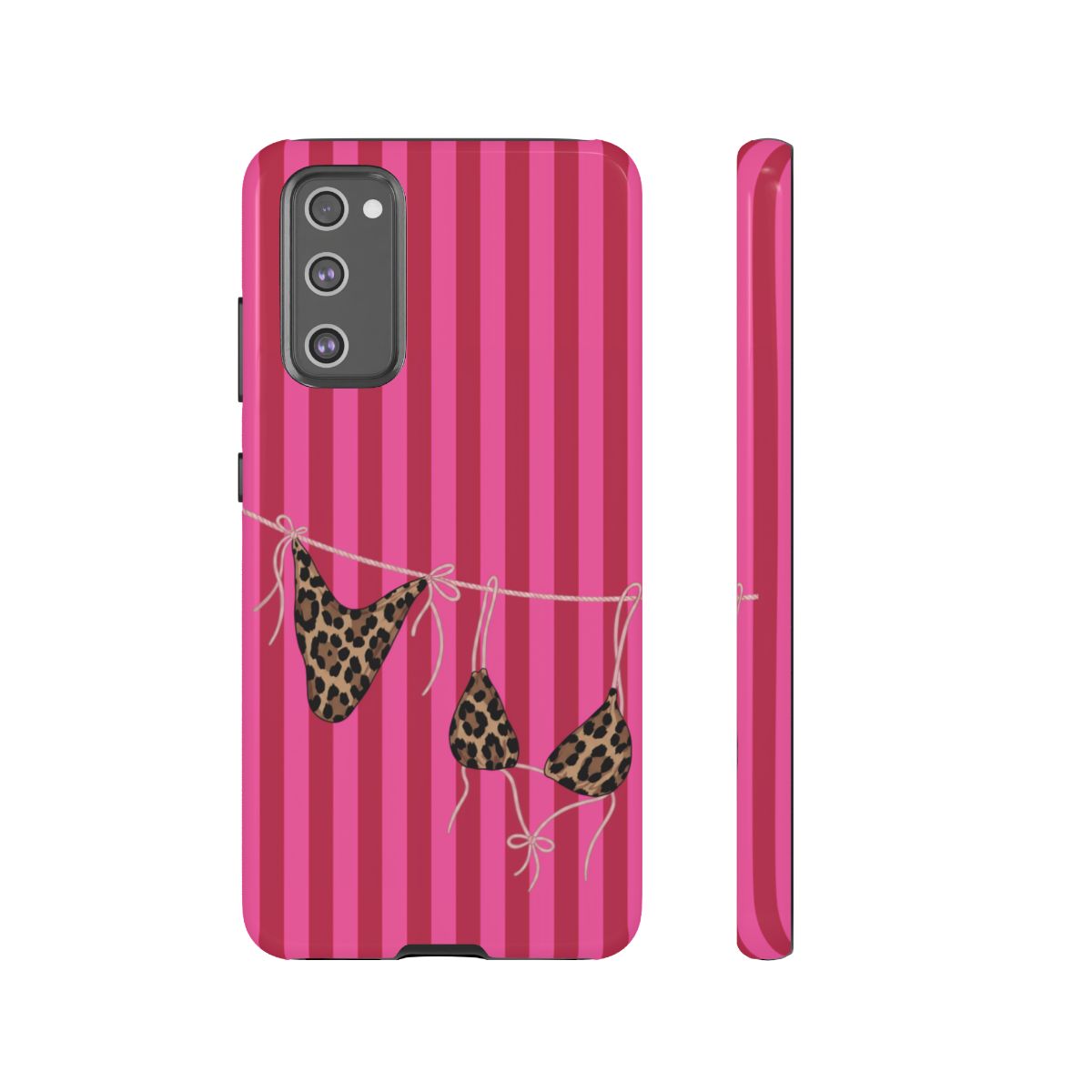 Leopard Bikini Striped Phone Case – Trendy Summer Beach Aesthetic