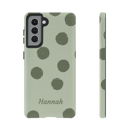 Personalized Sage Green Polka Dot Phone Case – Custom Name Matcha Aesthetic