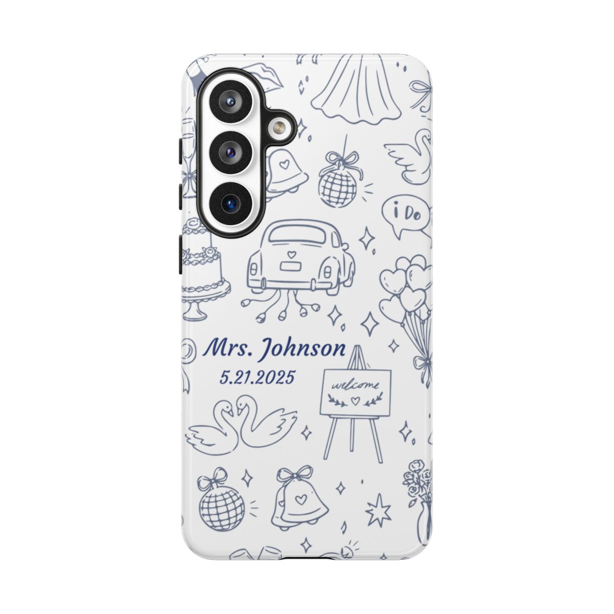Navy Blue Personalized Wedding Phone Case – Custom Name & Date Bridal Gift