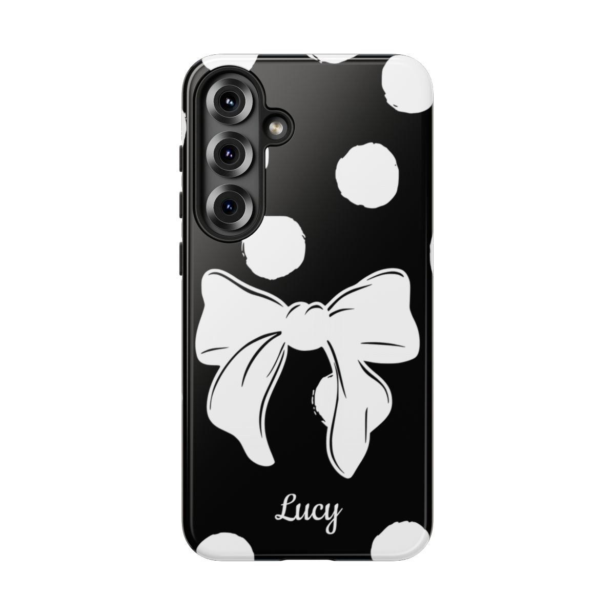 Personalized Black Polka Dot Bow Phone Case – Custom Name Coquette Retro Aesthetic