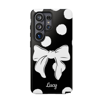 Personalized Black Polka Dot Bow Phone Case – Custom Name Coquette Retro Aesthetic