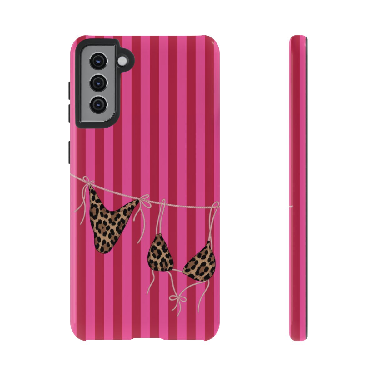 Leopard Bikini Striped Phone Case – Trendy Summer Beach Aesthetic