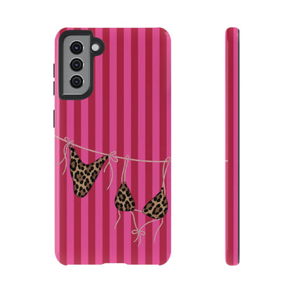 Leopard Bikini Striped Phone Case – Trendy Summer Beach Aesthetic