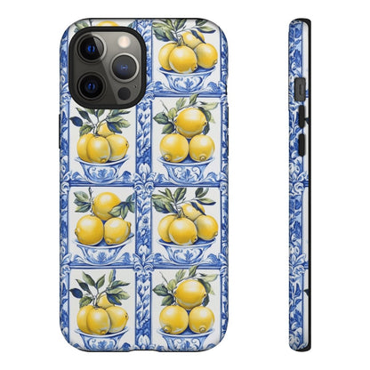 Amalfi Lemon Tile Phone Case - Mediterranean Blue & Yellow