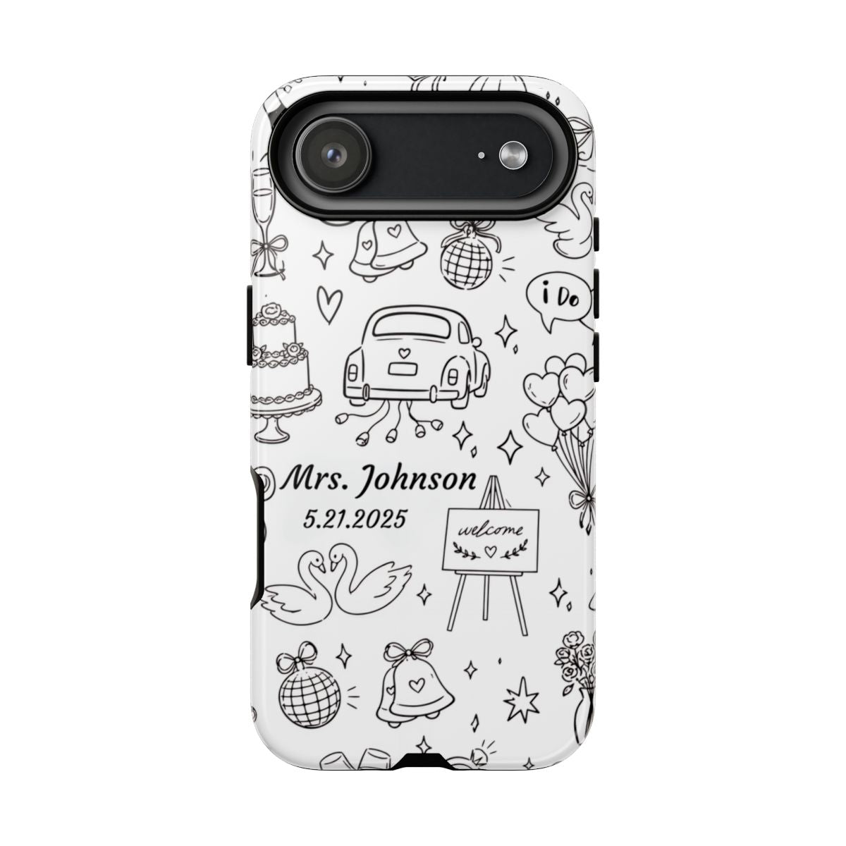 Black Wedding Phone Case – Personalized Name & Date Gift