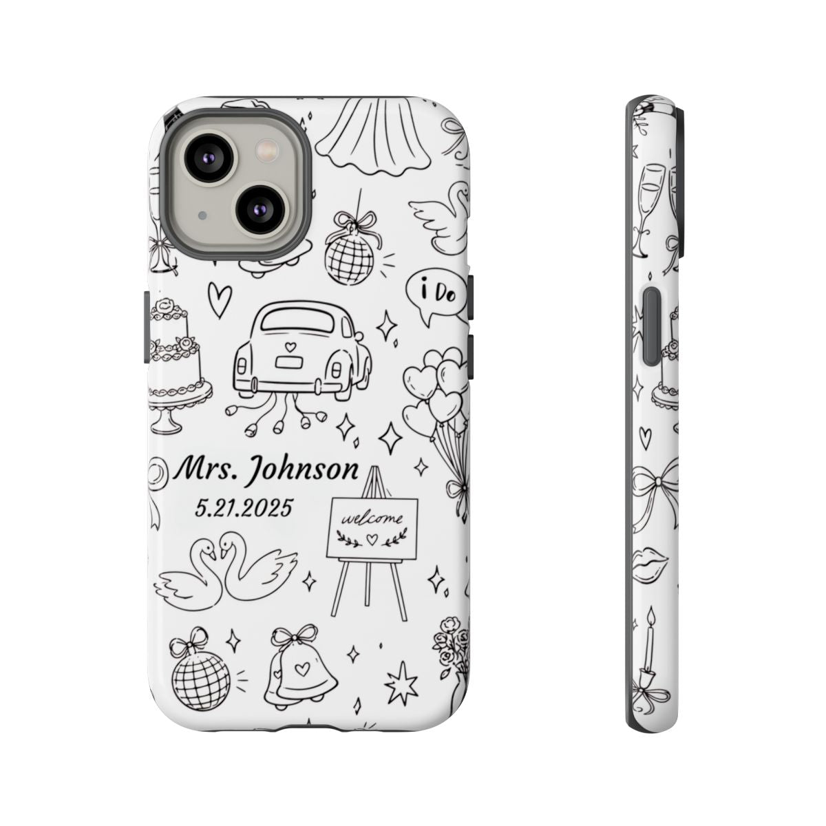 Black Wedding Phone Case – Personalized Name & Date Gift