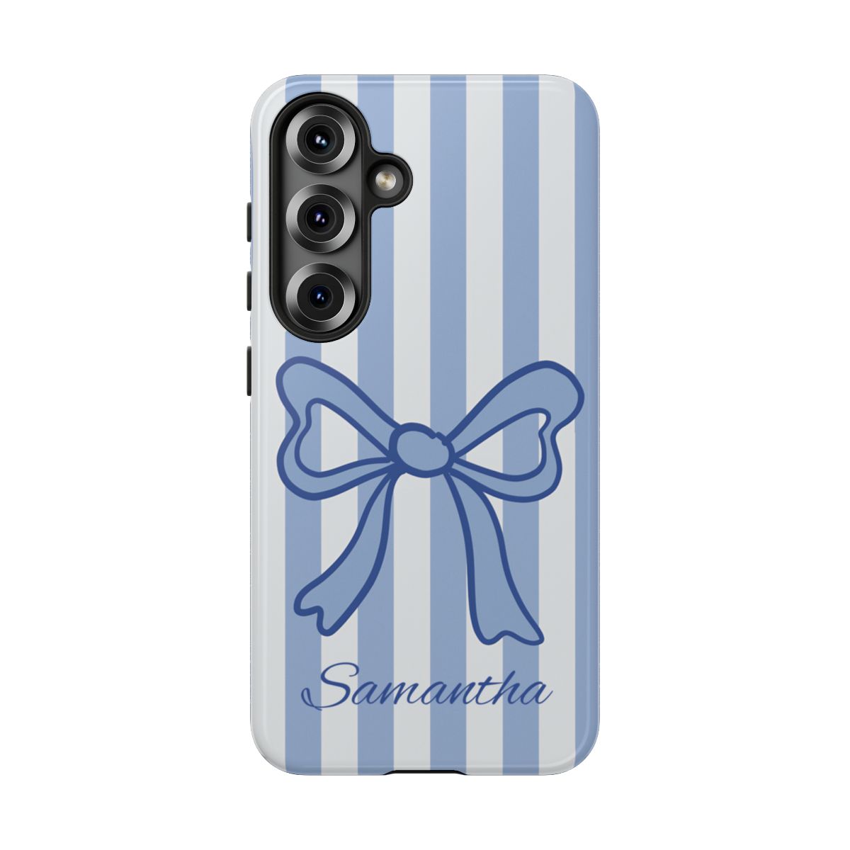 Personalized Coquette Bow Phone Case – Blue Striped Preppy Ribbon Aesthetic