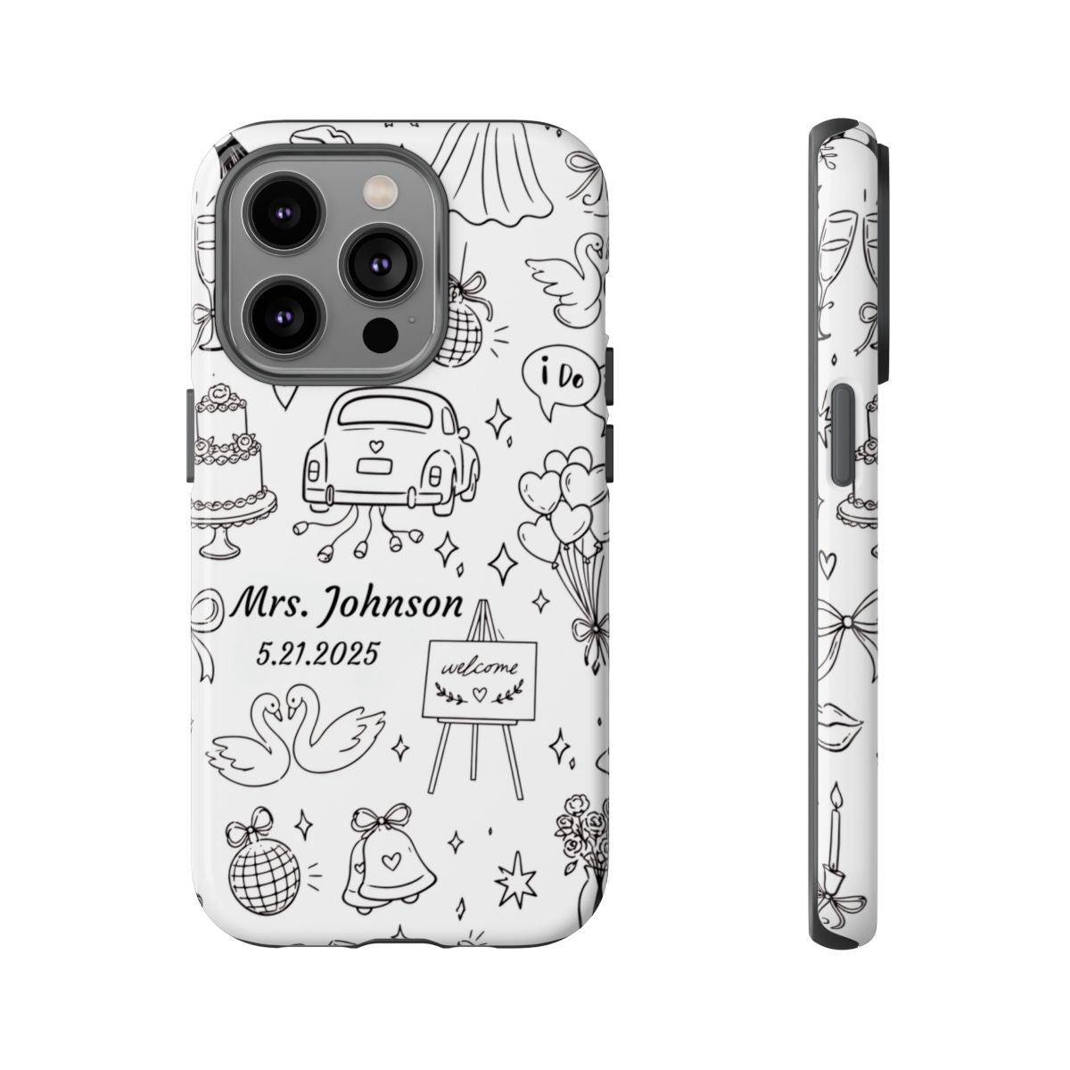 Black Wedding Phone Case – Personalized Name & Date Gift