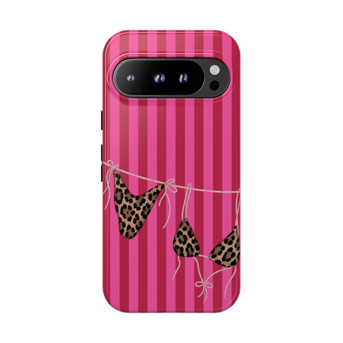 Leopard Bikini Striped Phone Case – Trendy Summer Beach Aesthetic