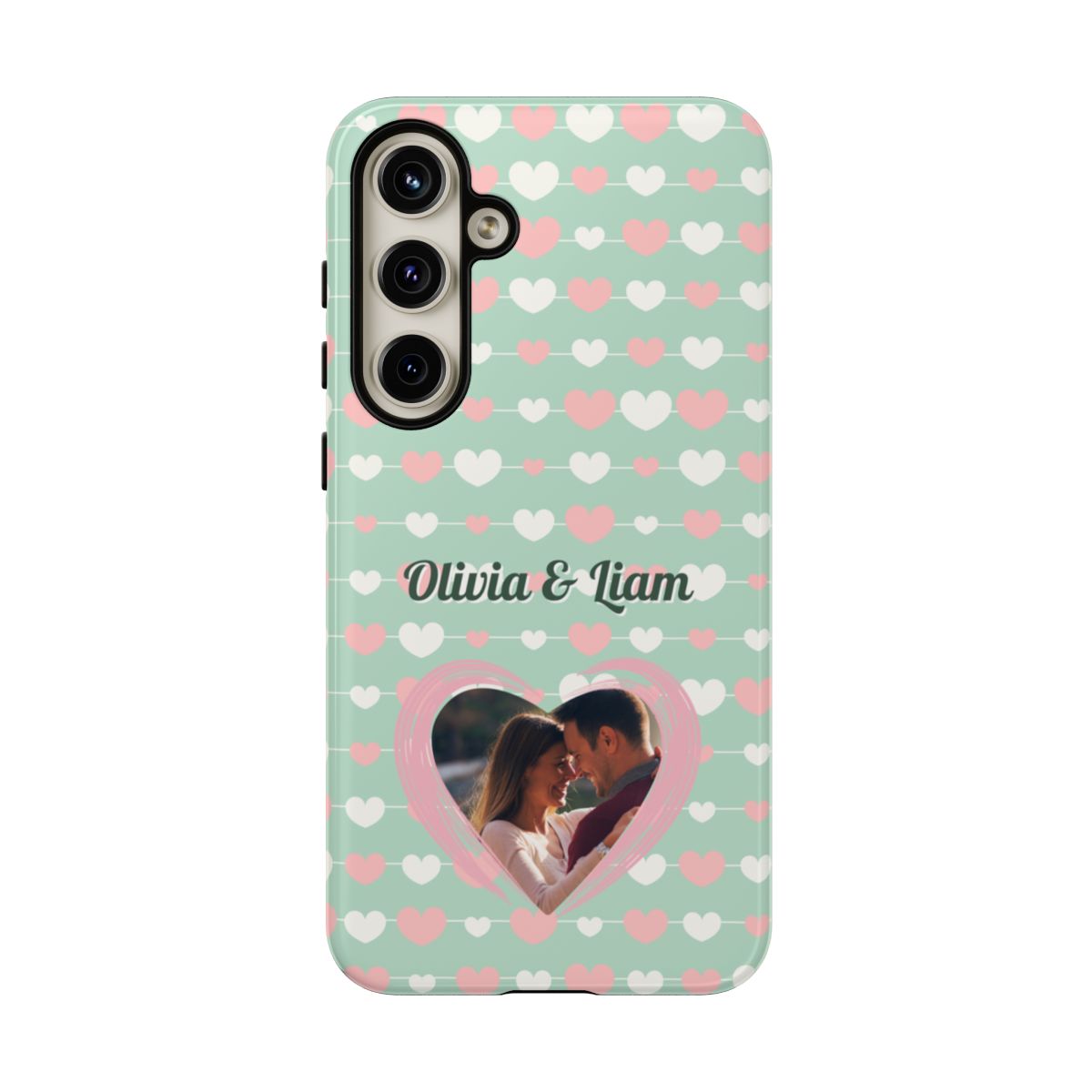 Personalized Mint Green Heart Phone Case - Custom Name and Photo
