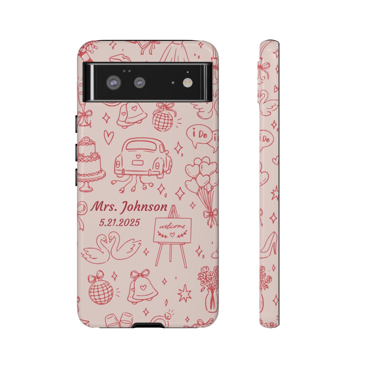 Pink Personalized Wedding Phone Case – Custom Name & Date Bridal Gift